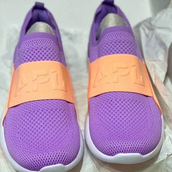 NEW APL Athletic Propulsion Labs Size 7.5 Women’s TechLoom Purple & Neon Peach - Picture 2 of 5